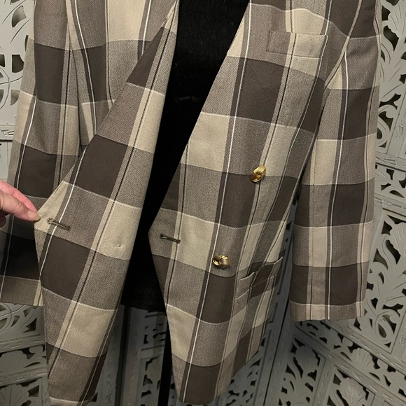 VINTAGE EXECUTIVE COLLECTION PLAID SHADES OF TAN LONG SLEEVE JACKET BLAZER - Picture 5 of 10